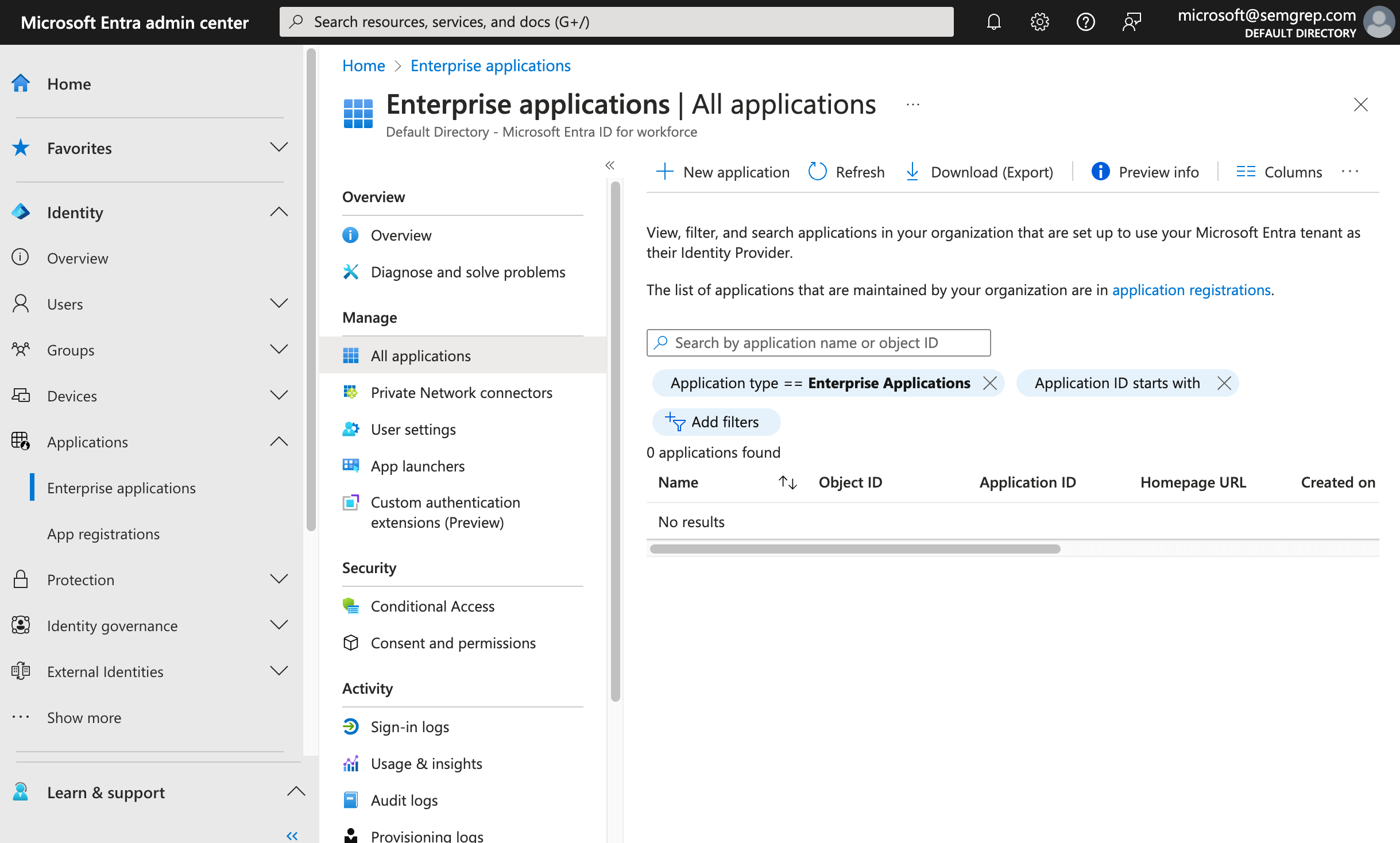Microsoft Entra admin center's Enterprise applications screen
