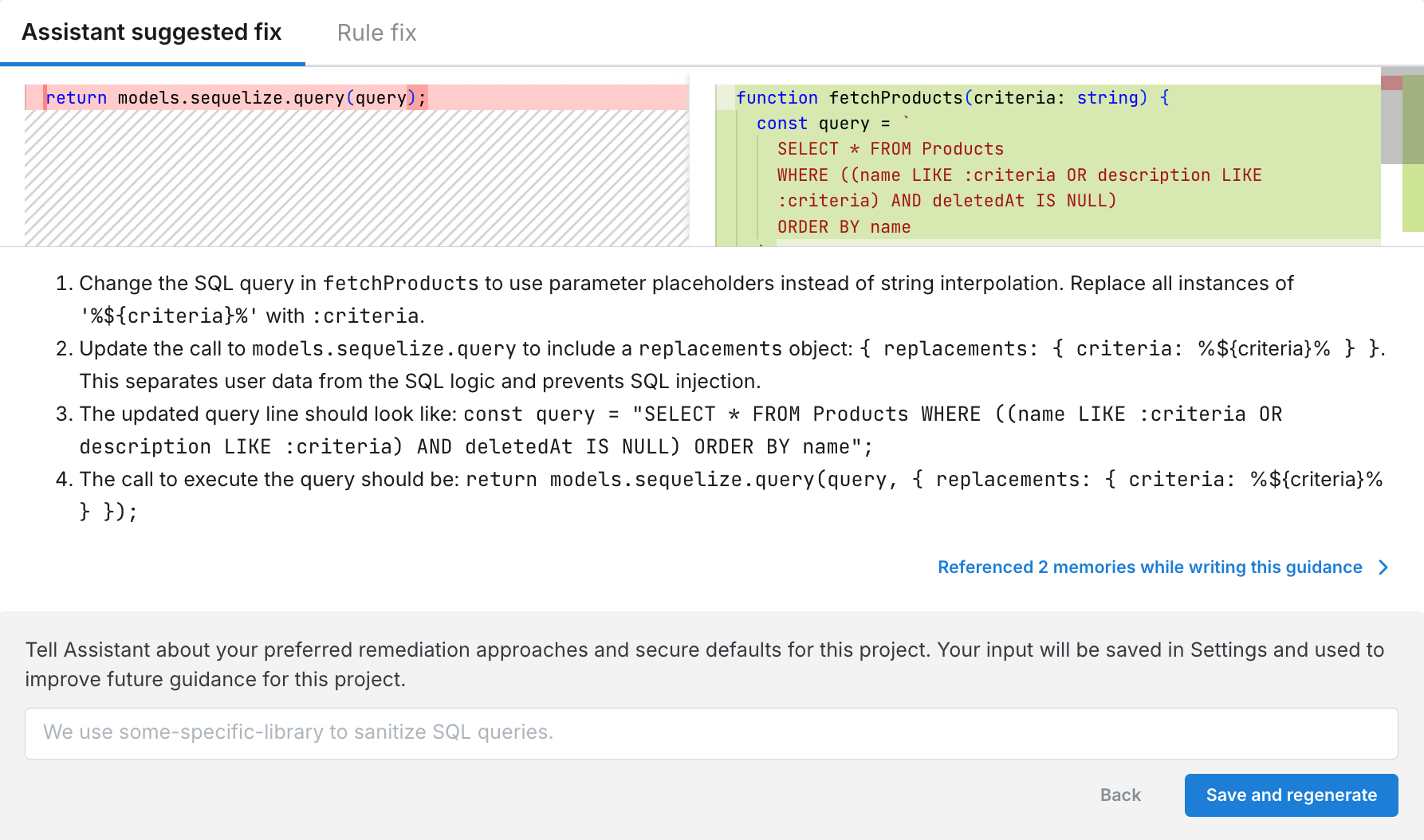 User-provided custom instruction that Assistant uses to improve future guidance.